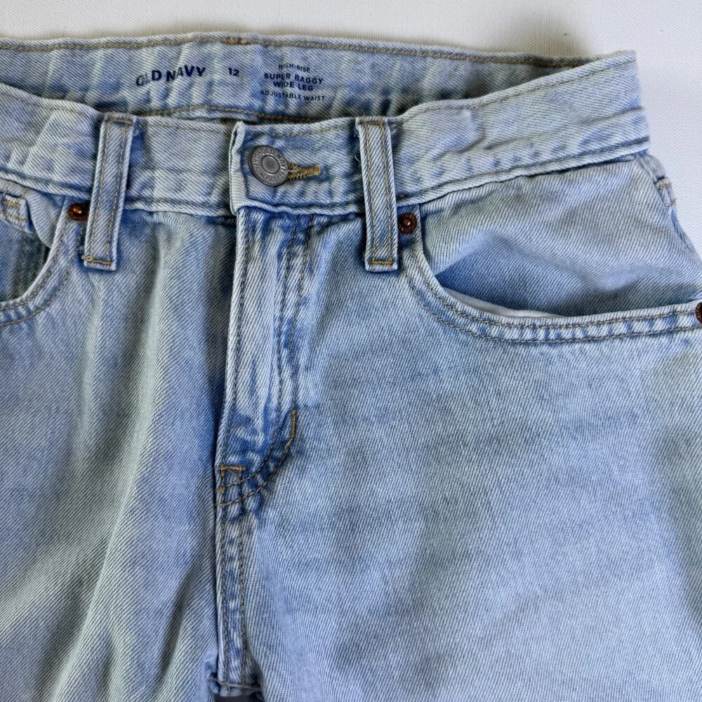 Old Navy High Rise Super Baggy Wide Leg Jeans GIRLS Size 12 Adjustable Waist